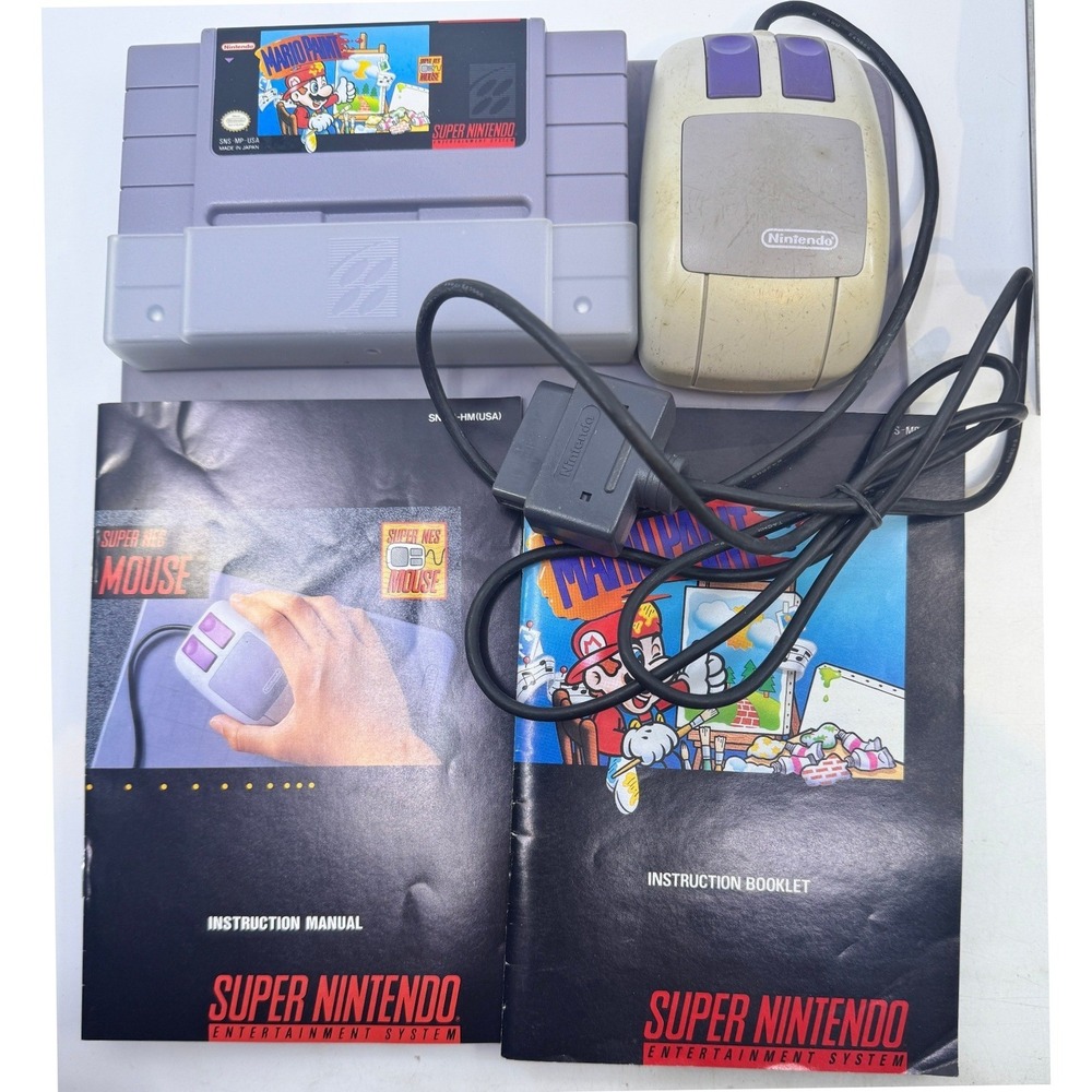Mario Paint Nintendo SNES Game Bundle with Mouse Pad and Manuals SNS-MP-USA
